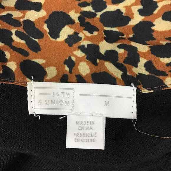 14th & Union Womens Medium Black Sweater Leopard Print Tie Neck Career Pullover - Picture 5 of 12